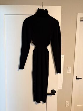 Zara Black Turtleneck Cutout Ribbed Knit Dress